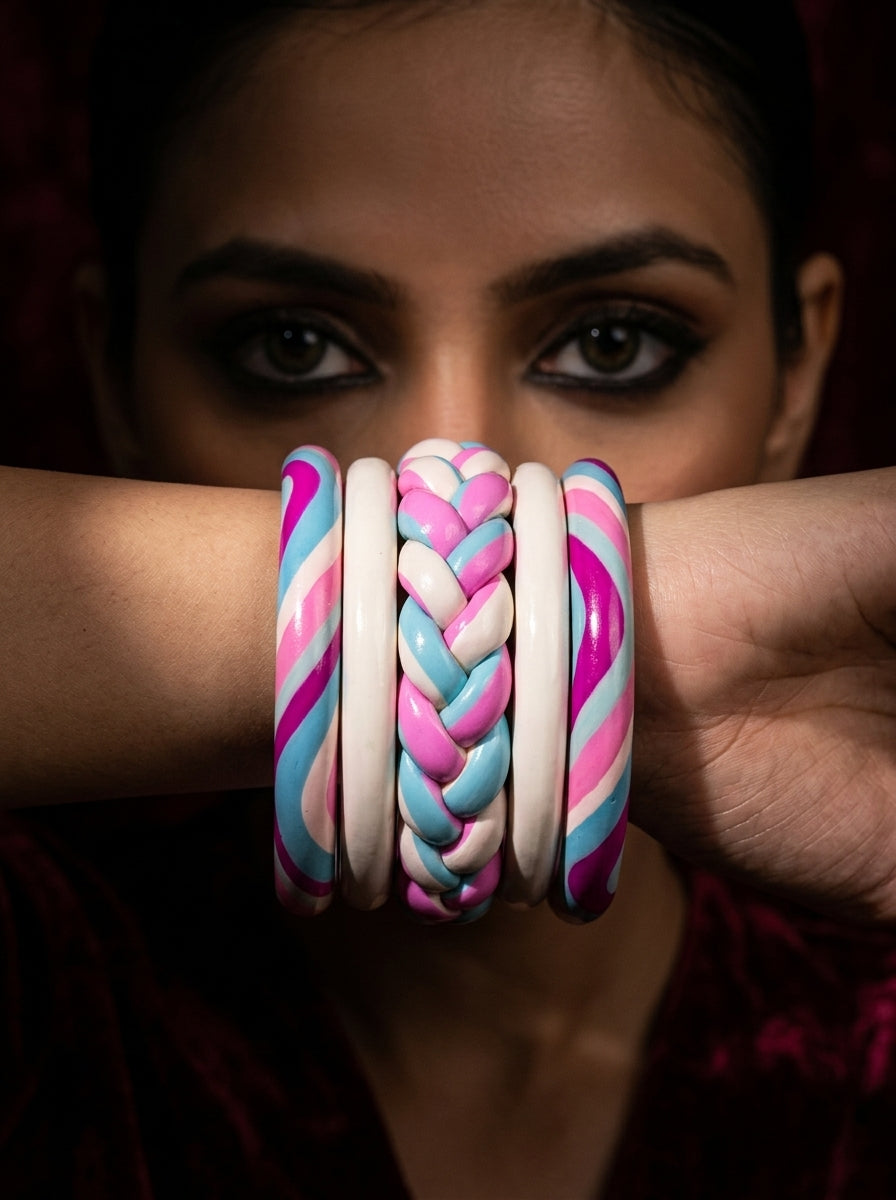 Cotton Candy Lac Bangle Set — Hand-Braided Pastel Lac Stack