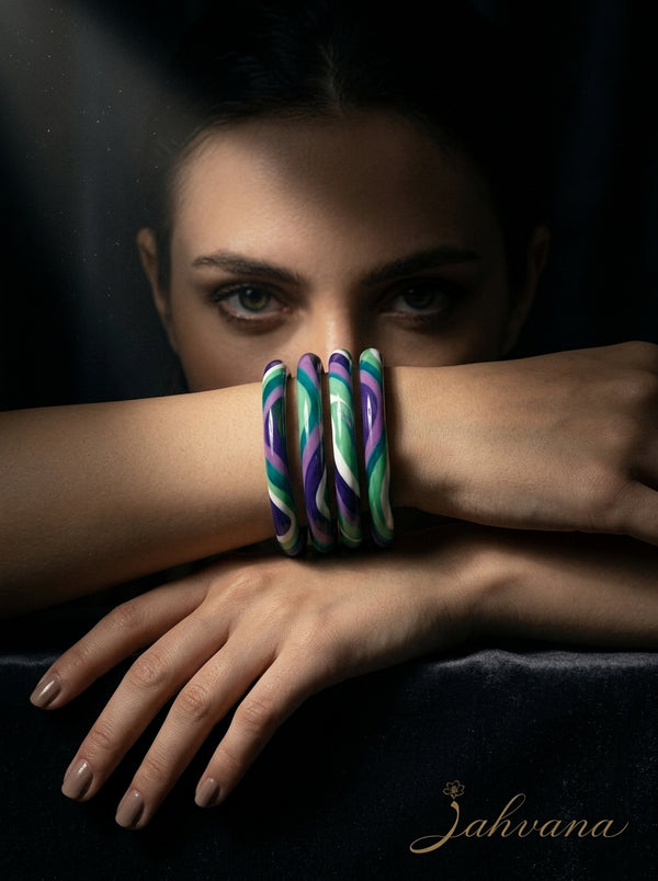 Peacock Twist Lac Bangle Set — Hand-Twisted Lac Stack