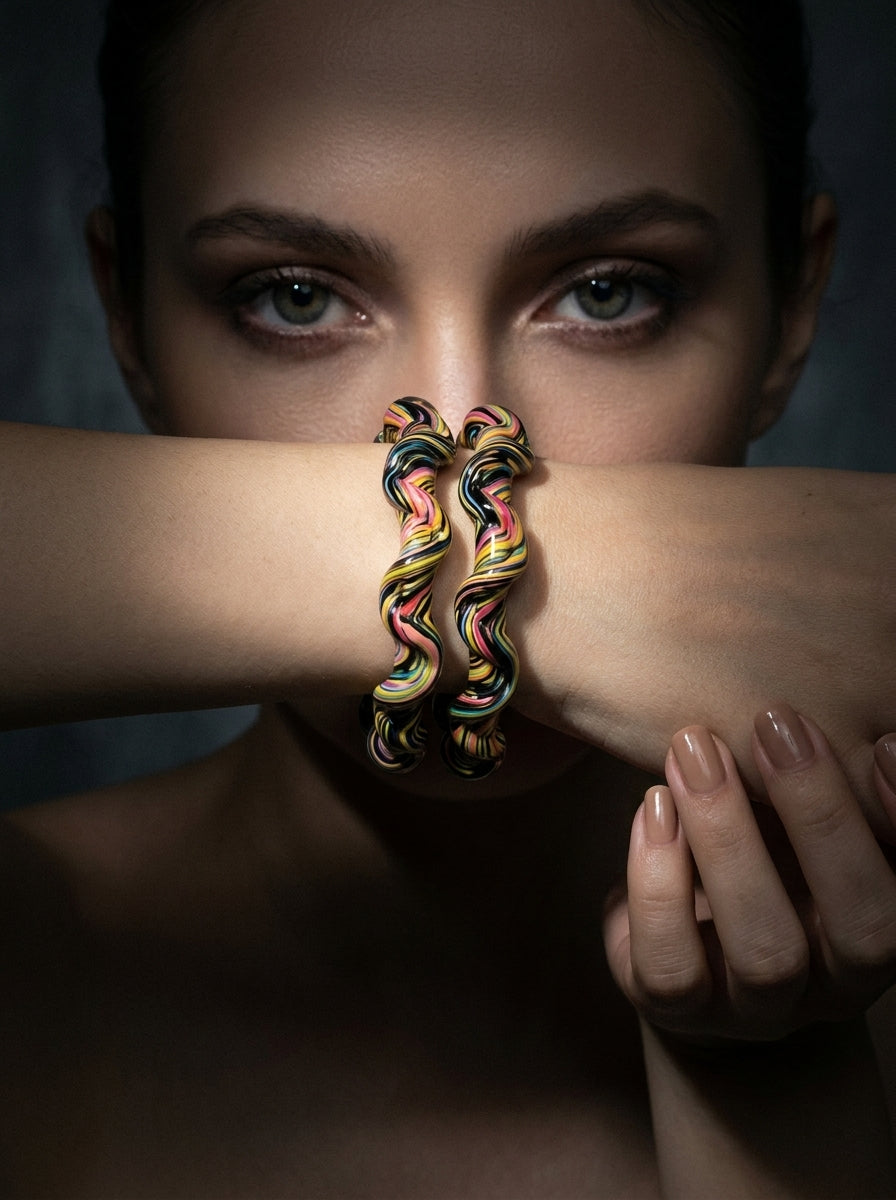 Midnight Carnival Lac Bangle Set — Hand-Twisted Lac