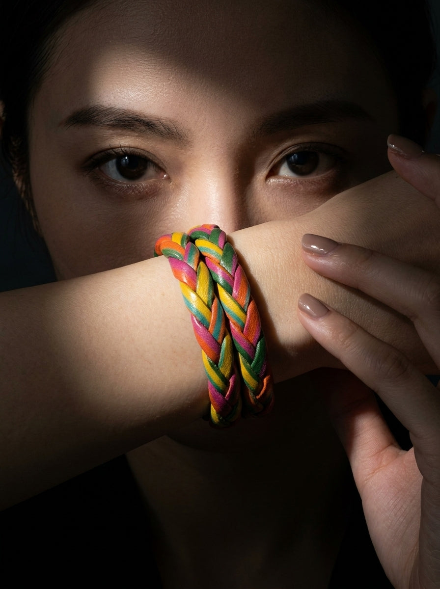 Tropical Twist Braided Bangle Set — Hand-Braided Rainbow Stack