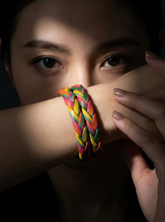 Tropical Twist Braided Bangle Set — Hand-Braided Rainbow Stack