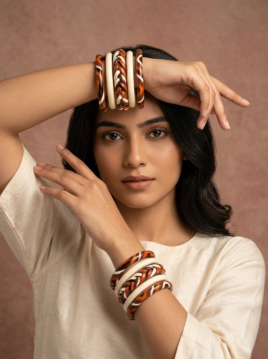 Terracotta Tribe Lac Bangle Set — Hand-Braided Lac Stack