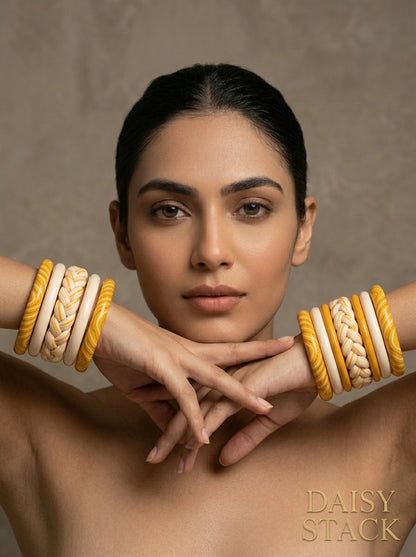 Golden Swirl Lac Bangle Set — Hand-Braided Lac Stack