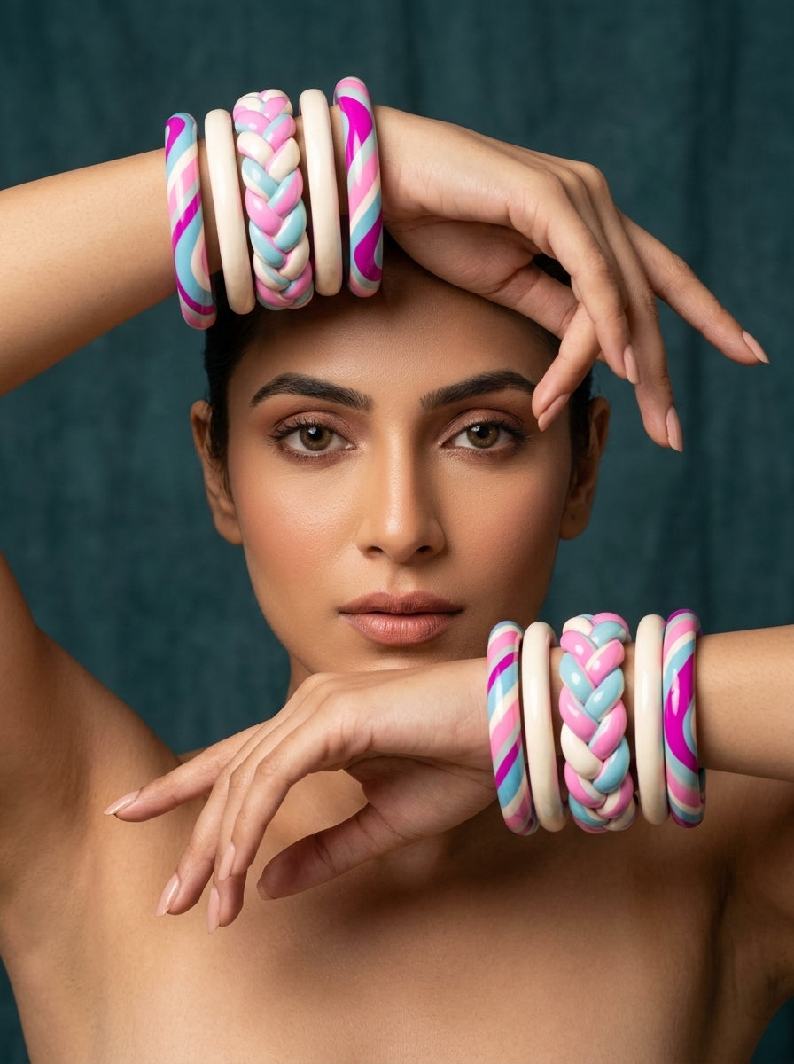 Cotton Candy Lac Bangle Set — Hand-Braided Pastel Lac Stack
