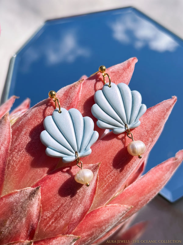The Azure Shell & Pearl Drop Earrings