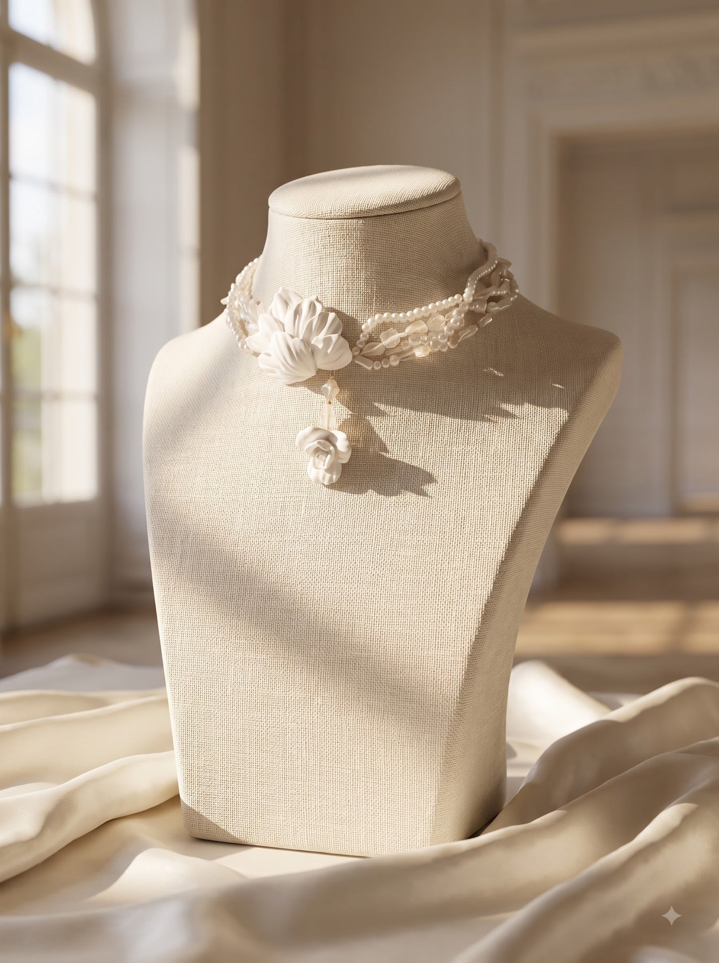 Handcrafted Ivory Clay Floral Choker | Luxury Bridal Necklace