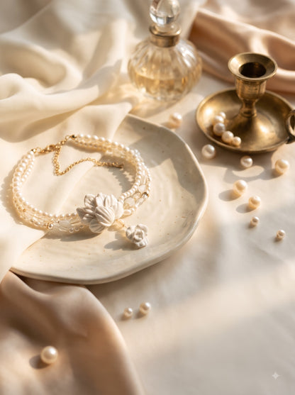 Handcrafted Ivory Clay Floral Choker | Luxury Bridal Necklace