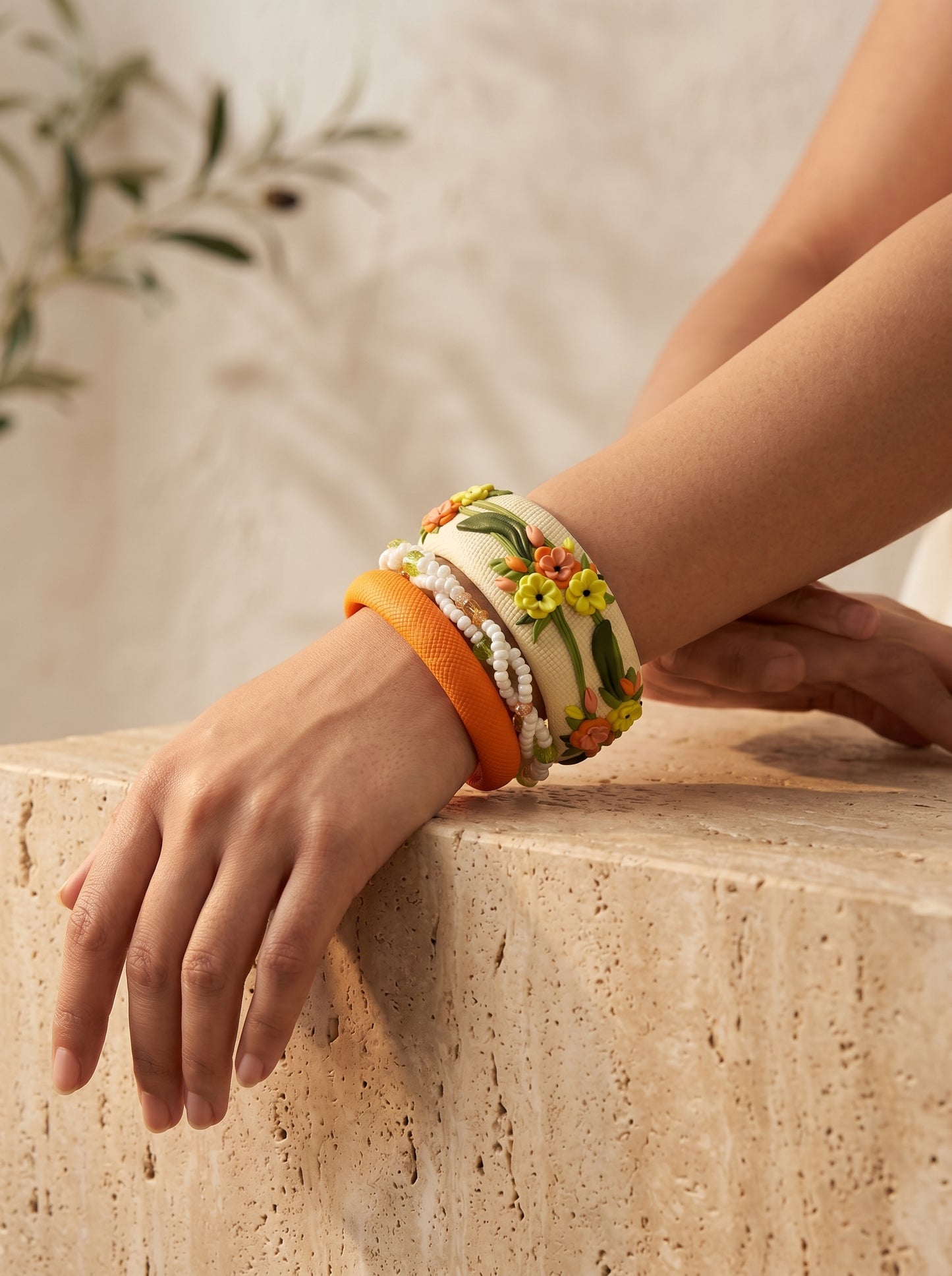 Garden Bloom Bangle Set — Floral Clay Stack | Jelly Bangles