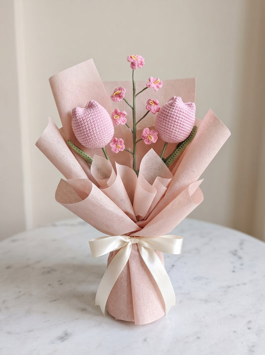 Blush Tulip Crochet Bouquet