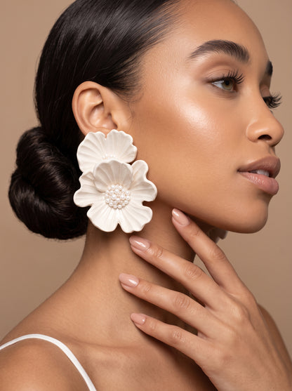 The Pearl-Core Camellia Statement Earrings