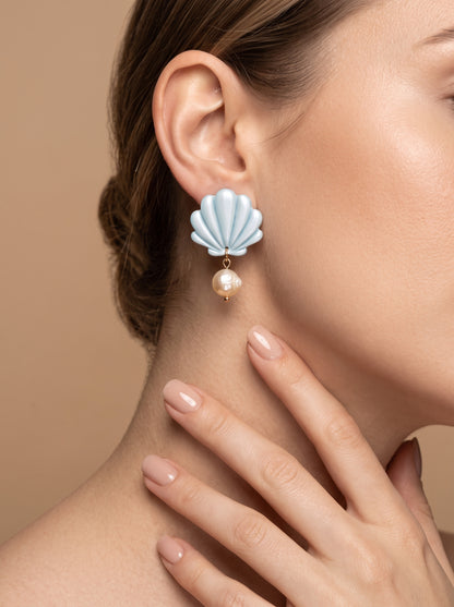 The Azure Shell & Pearl Drop Earrings