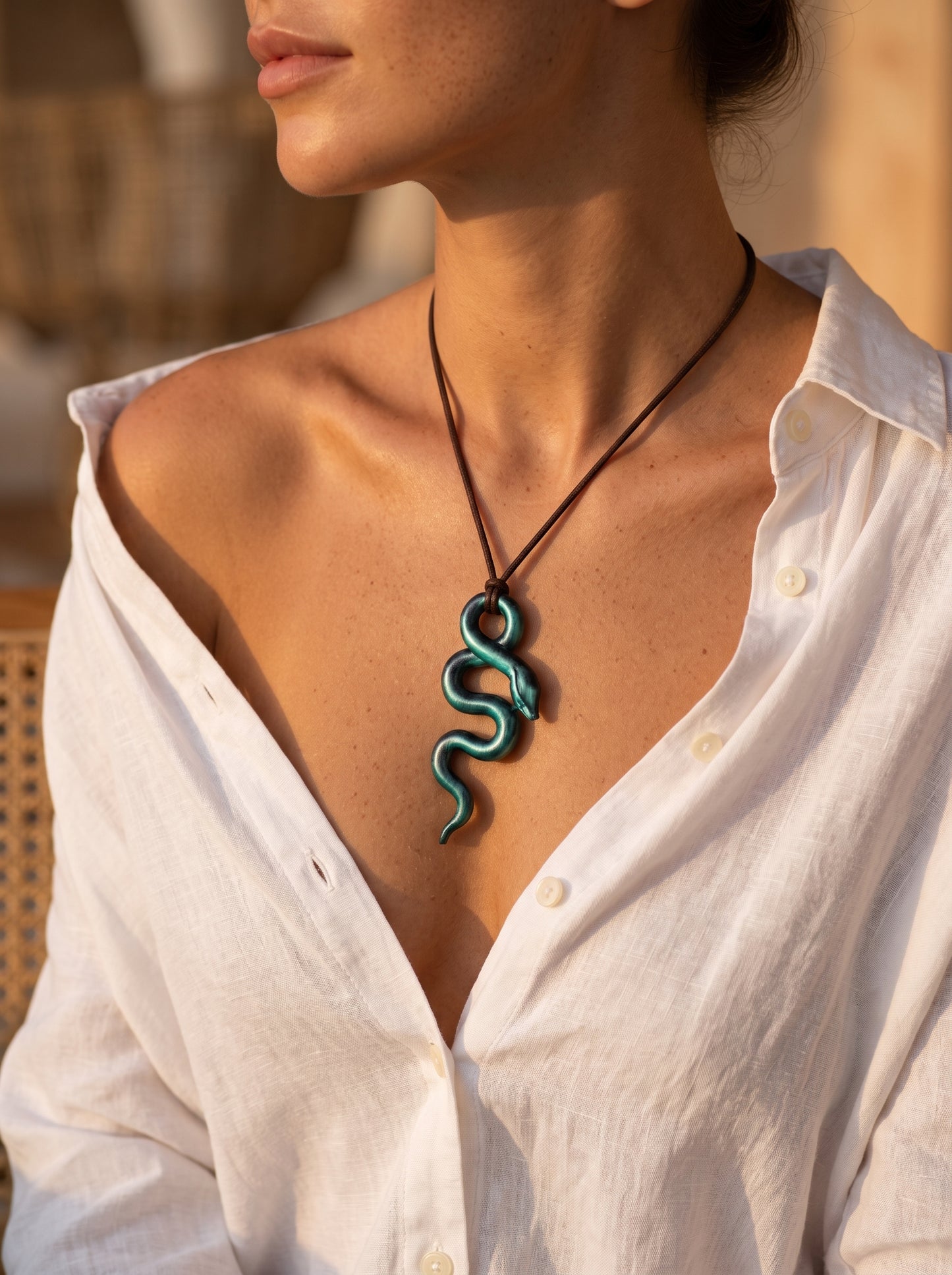 The Emerald Viper Sculpted Clay Pendant