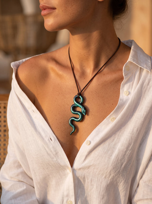 The Emerald Viper Sculpted Clay Pendant