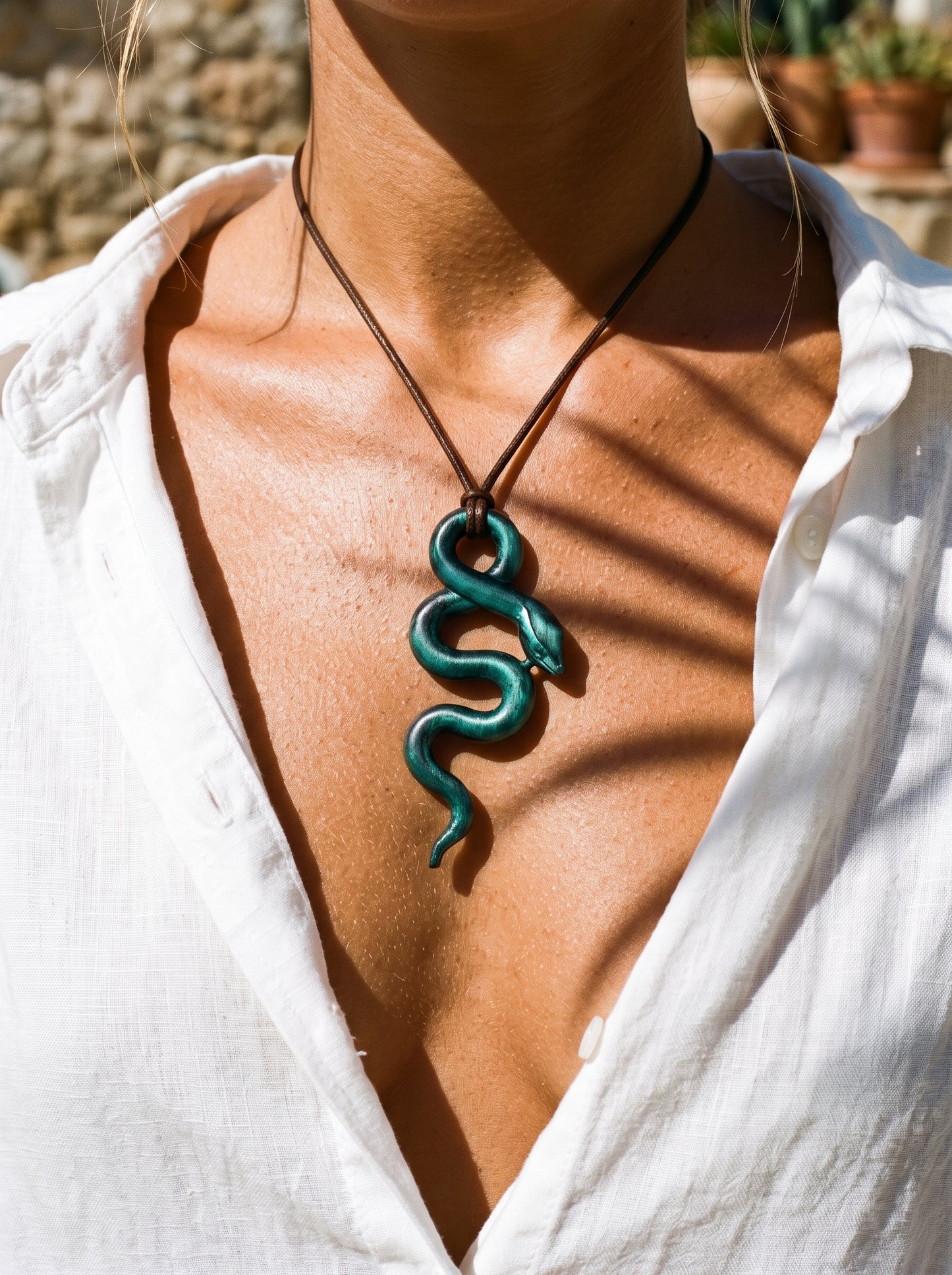 The Emerald Viper Sculpted Clay Pendant