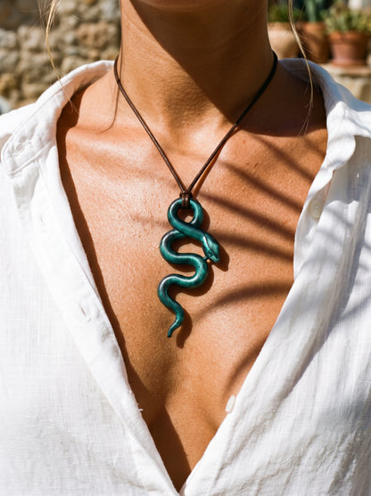 The Emerald Viper Sculpted Clay Pendant
