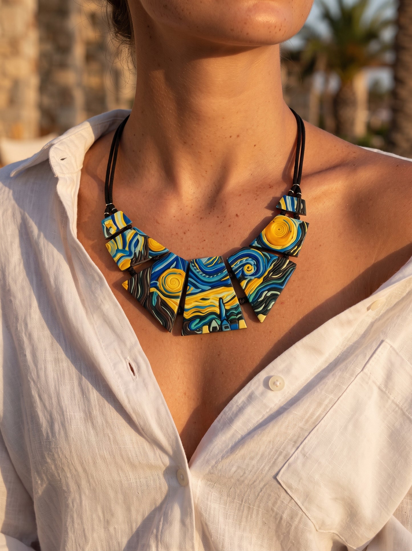 The Starry Night Sculpted Clay Collar