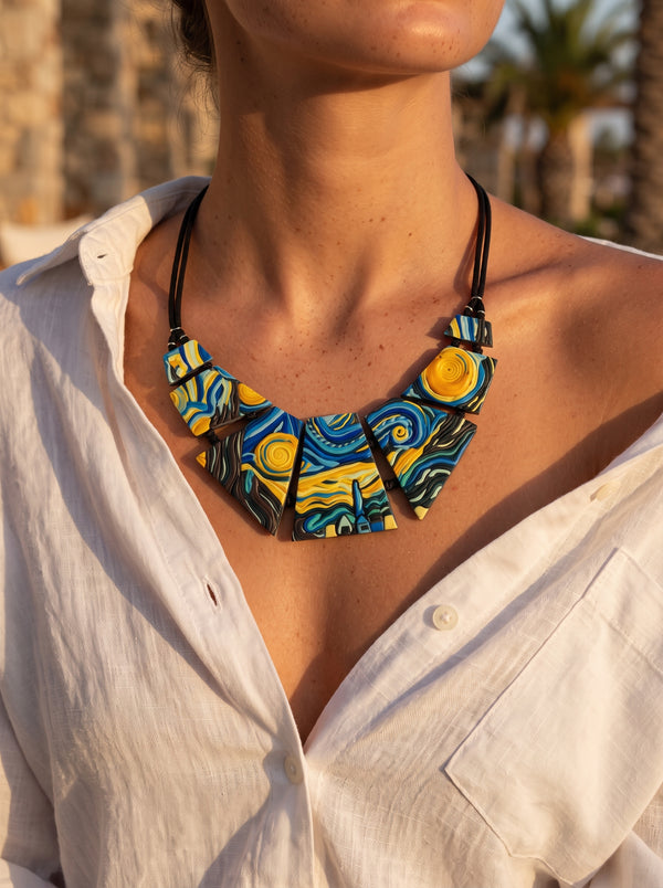 The Starry Night Sculpted Clay Collar