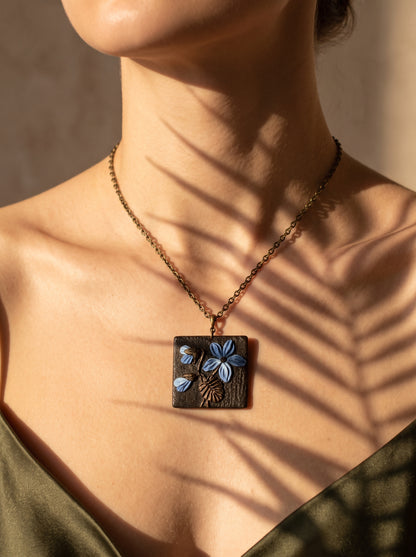 The Midnight Blossom Clay Relief Pendant