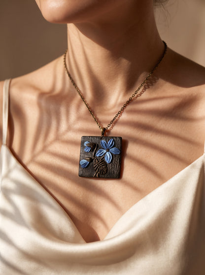 The Midnight Blossom Clay Relief Pendant