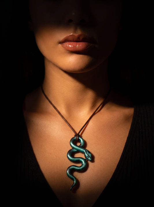 The Emerald Viper Sculpted Clay Pendant