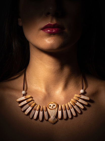 The Athena Owl Feather Clay Collar