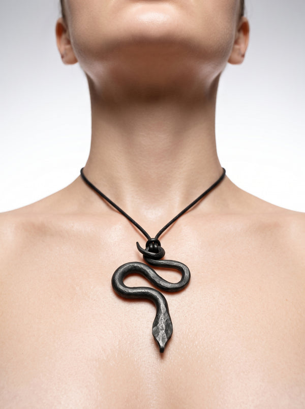 he Obsidian Serpent Sculpted Clay Pendant