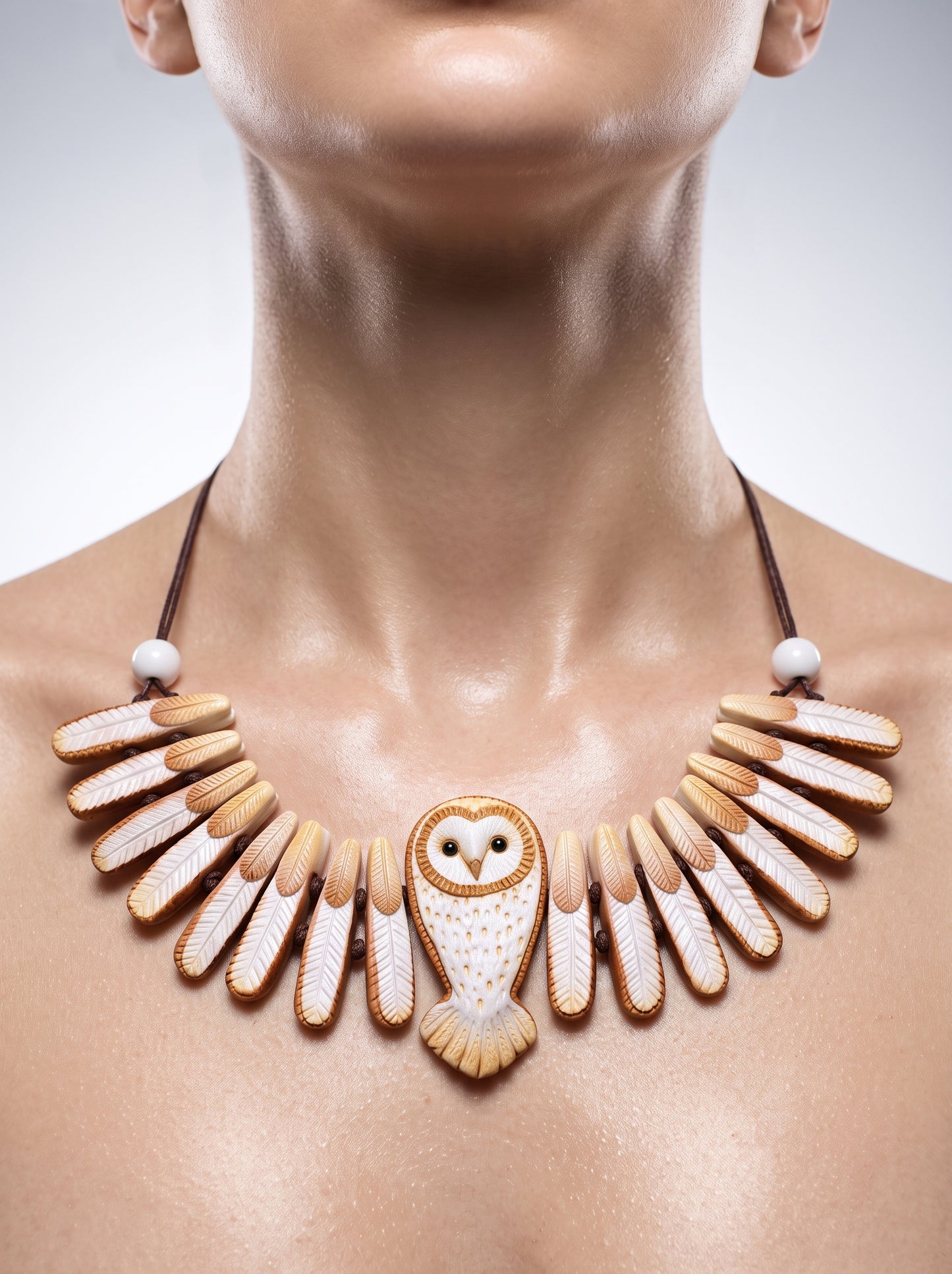 The Athena Owl Feather Clay Collar