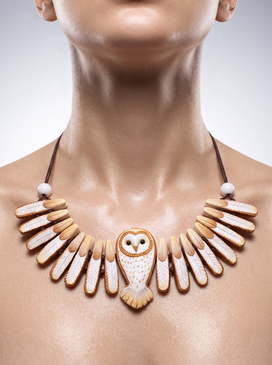 The Athena Owl Feather Clay Collar