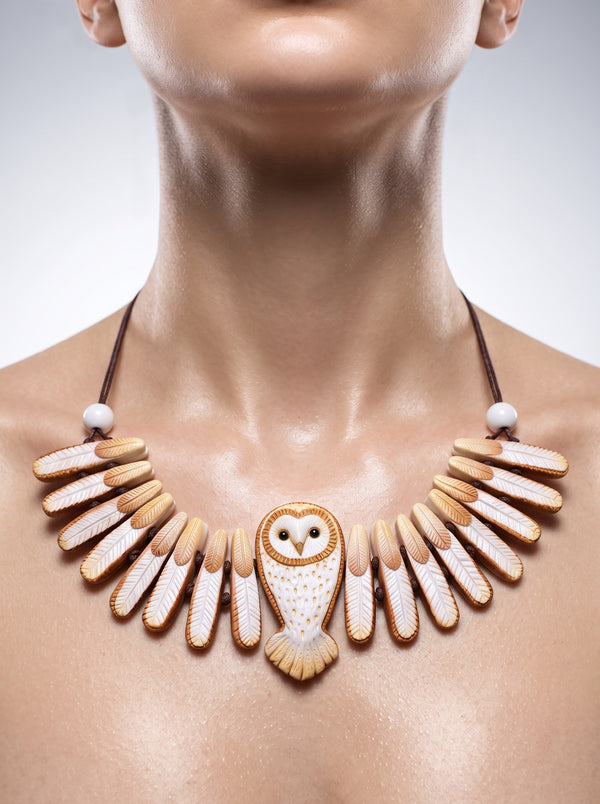 The Athena Owl Feather Clay Collar