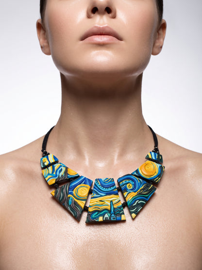 The Starry Night Sculpted Clay Collar