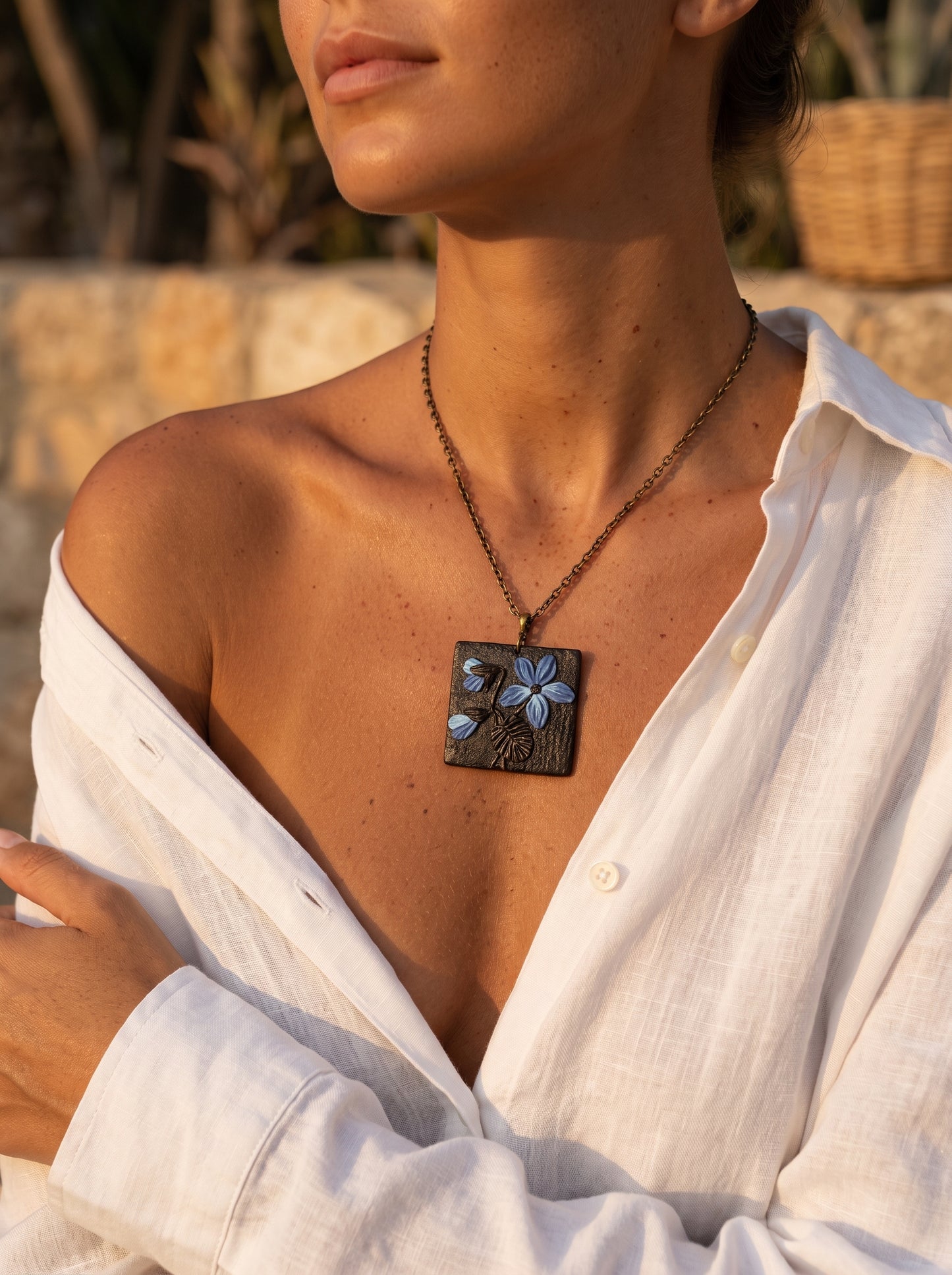 The Midnight Blossom Clay Relief Pendant