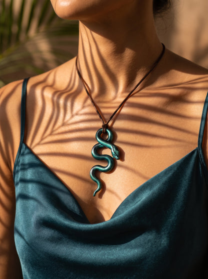 The Emerald Viper Sculpted Clay Pendant