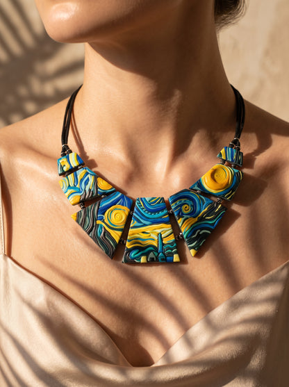 The Starry Night Sculpted Clay Collar