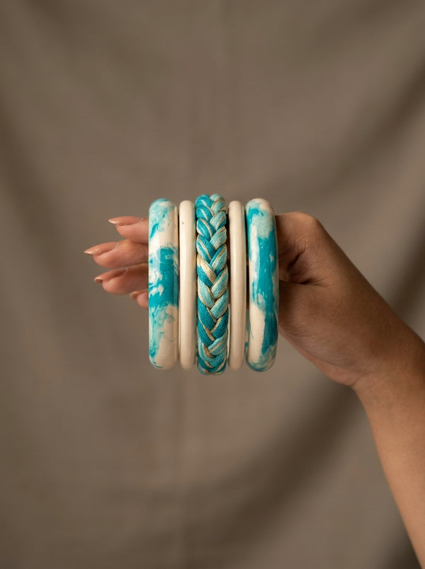 Turquoise Tide Lac Bangle Set — Hand-Braided Lac Stack