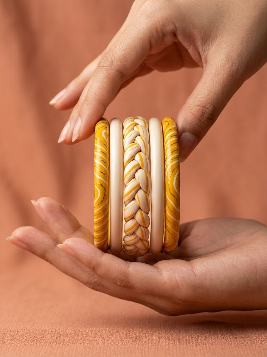Golden Swirl Lac Bangle Set — Hand-Braided Lac Stack