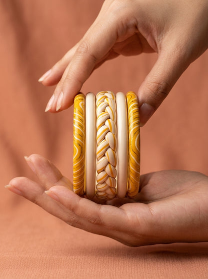 Golden Swirl Lac Bangle Set — Hand-Braided Lac Stack