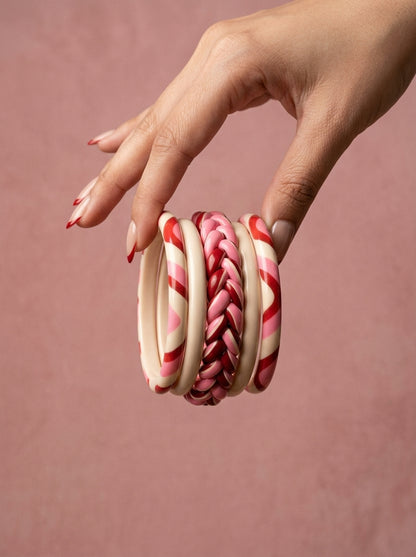 Crimson Veil Lac Bangle Set — Hand-Braided Lac Stack
