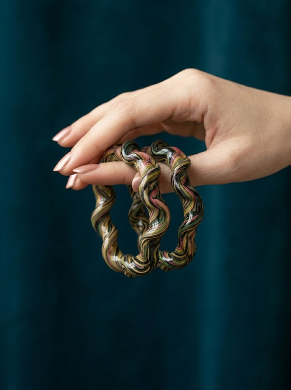 Midnight Carnival Lac Bangle Set — Hand-Twisted Lac