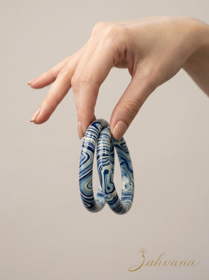 Indigo Marble Lac Bangle Set — Hand-Marbled Lac Pair