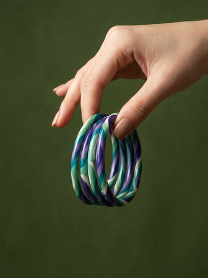Peacock Twist Lac Bangle Set — Hand-Twisted Lac Stack