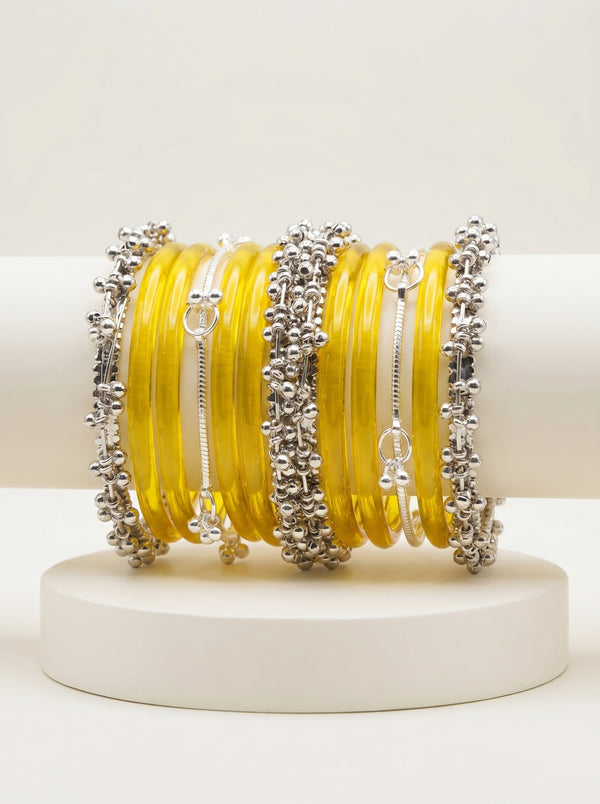 Yellow Jelly  Bangle with Ghungroo for single wrist | Saffron Resin Bangles | Jelly Bangles
