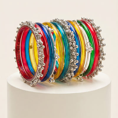 Rainbow  Bangle with Ghungroo for single wrist| Multicolor Resin Bangles Stack | Jelly bangles