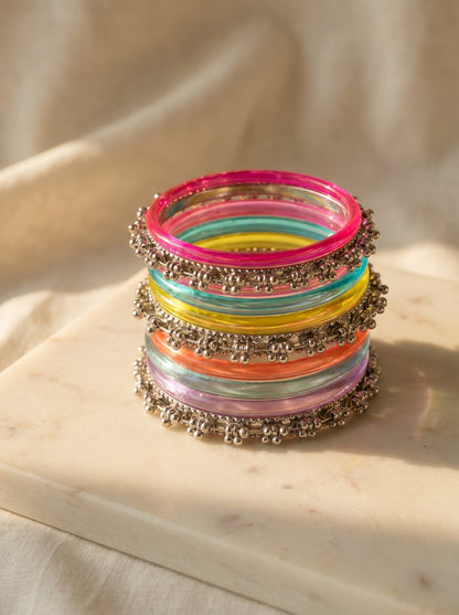 Rainbow  Bangle with Ghungroo for single wrist| Multicolor Resin Bangles Stack | Jelly bangles