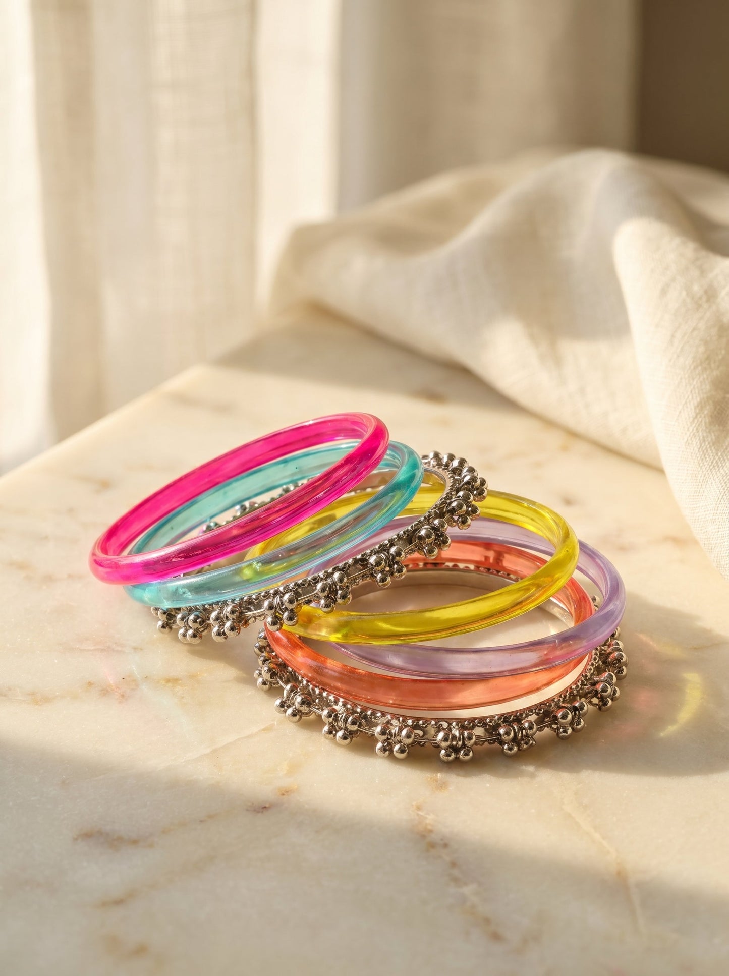 Rainbow  Bangle with Ghungroo for single wrist| Multicolor Resin Bangles Stack | Jelly bangles