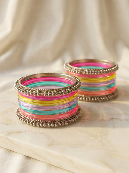 Rainbow  Bangle with Ghungroo for single wrist| Multicolor Resin Bangles Stack | Jelly bangles