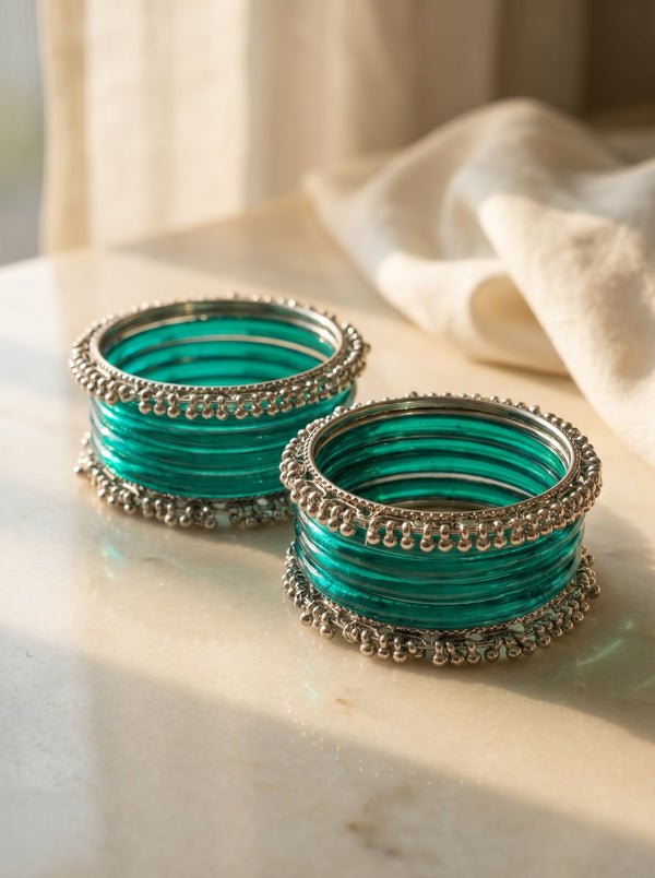 Teal Jelly  Bangle with Ghungroo for single wrist | Turquoise Resin Bangles | Jelly Bangles
