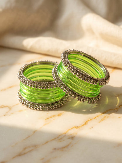 Green Jelly  Bangle with Ghungroo for single wrist | Lime Resin Bangles | Jelly Bangles