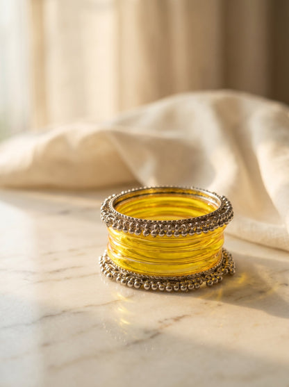 Yellow Jelly  Bangle with Ghungroo for single wrist | Saffron Resin Bangles | Jelly Bangles