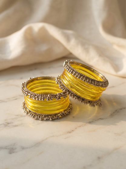 Yellow Jelly  Bangle with Ghungroo for single wrist | Saffron Resin Bangles | Jelly Bangles