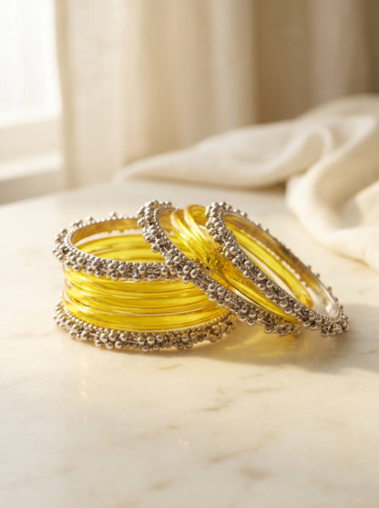 Yellow Jelly  Bangle with Ghungroo for single wrist | Saffron Resin Bangles | Jelly Bangles